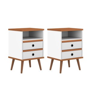 Conjunto 2 Mesas de Cabeceira Pés Palito Alan Branco / Freijó