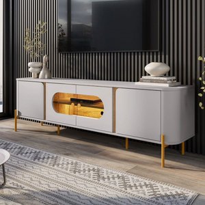 Rack para Tv até 75 Polegadas Juquehy 4 Portas com Vidro e Led Off White/cinamomo - Móveis Bechara