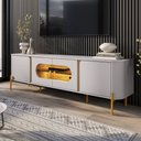 Ver imagem 1 de Rack para Tv até 75 Polegadas Juquehy 4 Portas com Vidro e Led Off White/cinamomo - Móveis Bechara