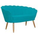 Ver imagem 3 de Namoradeira Estofada Decorativa Para Recepção Pétala Suede Azul Turquesa - LM DECOR