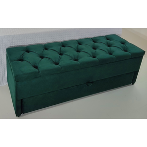 Puf Baú Gaveta Casal (Gaveta e Baú) 140x50x45cm Na Cor Verde - Botões Na Mesma Cor