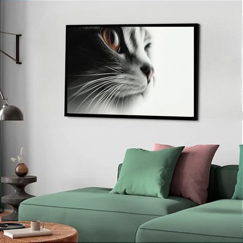 Quadro Decorativo Gato Olhar Lado - 50x70cm:moldura Branca