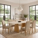 Ver imagem 1 de Conjunto de Mesa 6 Lugares com 6 Cadeiras Lyra MDF 160x80cm Cinamomo e Off White