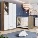 Ver imagem 1 de Quarto de Bebê Completo Guarda Roupa 3 Portas 2 Gavetas com Berço 3 em 1 Abracadabra Espresso Móveis Branco/Rústico