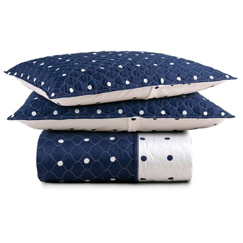 Cobre Leito Colcha Solteiro Ball 3 Peças Azul Marinho - 100% Poliéster
