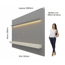 Painel para TV até 90 Polegadas 229x250cm Ripado com LED 3 Gavetas 100% MDF - 4