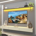 Ver imagem 1 de Rack com Painel para TV até 90 Polegadas 100% MDF Ripado com LED e 3 Gavetas 250CMX228.8cm Nobre Cinza