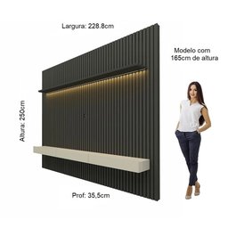 Painel para TV até 90 Polegadas 229x250cm Ripado com LED 3 Gavetas 100% MDF - 4