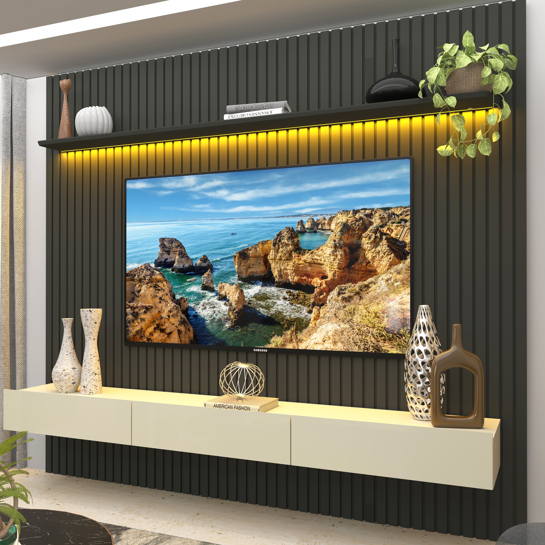 Painel Ripado TV até 85 Polegadas com LED 230cm Nobre  - 2