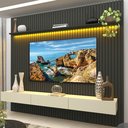Ver imagem 1 de Rack com Painel para TV até 90 Polegadas 100% MDF Ripado com LED e 3 Gavetas 250CMX228,8cm Nobre Cinza