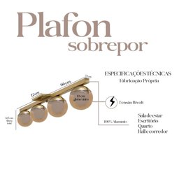 Lustre Sala de Jantar Plafon Sobrepor Jabuticaba Quadruplo - Dourado - Vidro Ambar - 2