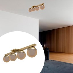 Lustre Sala de Jantar Plafon Sobrepor Jabuticaba Quadruplo - Dourado - Vidro Ambar - 1