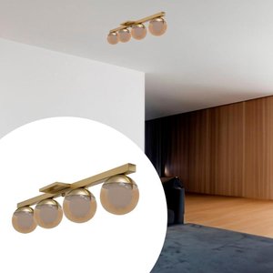 Lustre Sala de Jantar Plafon Sobrepor Jabuticaba Quadruplo - Dourado - Vidro Ambar