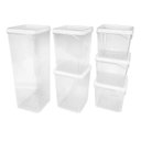 Ver imagem 1 de Pote Quadrado Modular para Cozinha Conjunto C/ 6 Organizador de Alimentos Empilhável:branco