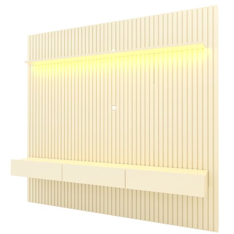 Rack com Painel Ripado para TV até 90 Polegadas com LED 100% MDF 228,8cmx250cm 3 Gavetas