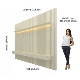 Painel para TV até 90 Polegadas 229x250cm Ripado com LED 3 Gavetas 100% MDF - 4