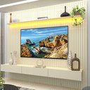 Ver imagem 1 de Rack com Painel para TV até 90 Polegadas 100% MDF Ripado com LED e 3 Gavetas 250CMX228,8cm Nobre Branco