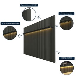 Painel para TV até 90 Polegadas Ripado com LED 230cm 100% MDF Nobre - 6