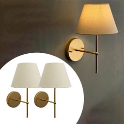 Kit 2 Arandelas Luminária de Parede Clássica Dourado em Alumínio com Cúpula Bege Ref 19 - 2