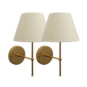 Kit 2 Arandelas Luminária de Parede Clássica Dourado em Alumínio com Cúpula Bege Ref 19