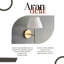 Kit 2 Arandelas Luminária de Parede Clássica Dourado em Alumínio com Cúpula Bege Ref 19 - 6