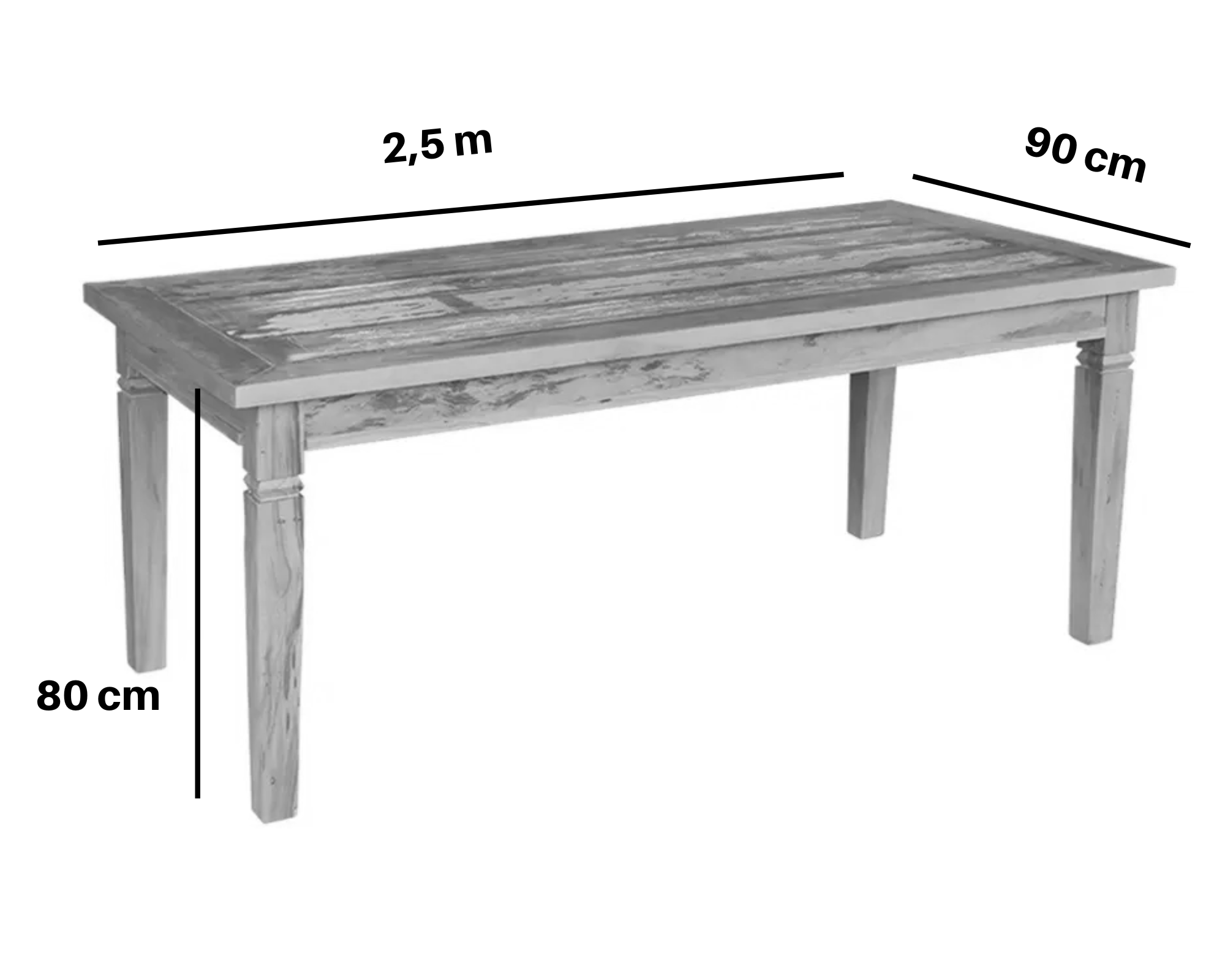 Mesa de Jantar 2,5 M Madeira de Demolição - Natural Móveis Brasil - 2