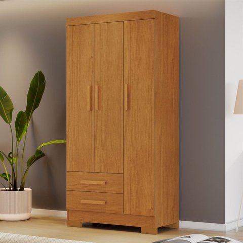 Guarda-Roupa Multiuso com 3 Portas e 2 Gavetas Ébano Marrom/Cinamomo