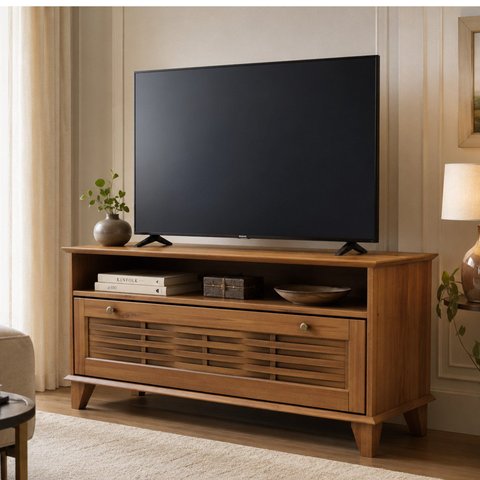 Rack para TV até 49 Polegadas 1 Porta Madeira Maciça 122cm Sol Marrom Ipê