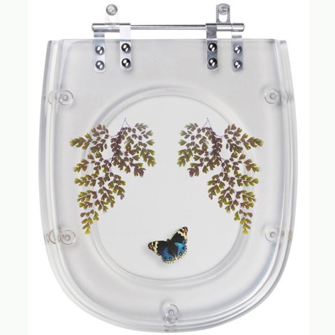 Assento Sanitário Tampa de Vaso Sabatini Transparente Decorado - Borboleta Azul Escuro