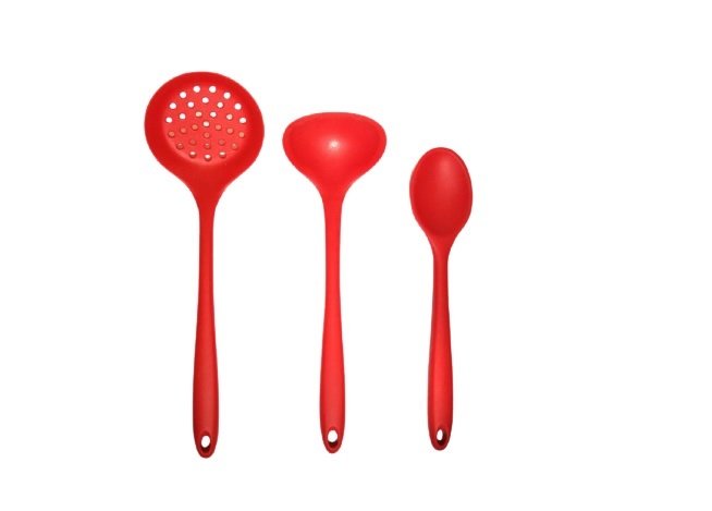 Jogo Concha, Colher e Escumadeira Silicone Vermelho UNYHOME.