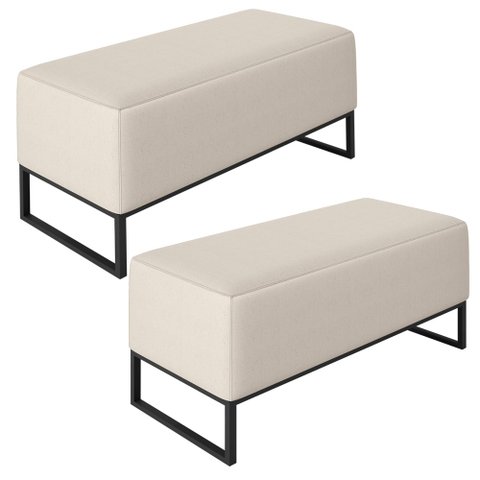 Kit 02 Puffs Decorativo Para Sala de Estar Cléo W01 Base de Ferro 90 cm Linho Cru - Lyam Decor