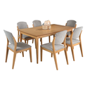 Ver imagem 2 de Sala de Jantar Mesa 1.60 com 6 Cadeiras Madeira Maçica Luxo - Amêndoa - Tecido Bouclé - Refinatto
