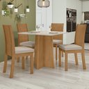 Ver imagem 1 de Conjunto Sala de Jantar 4 Lugares Quadrada Tampo MDF Mesa Celebrare e Cadeiras Athenas Marrom Amêndoa Clean/Off White/Linho Rinzai Bege
