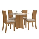 Ver imagem 2 de Conjunto Sala de Jantar 4 Lugares Quadrada Tampo MDF Mesa Celebrare e Cadeiras Athenas Marrom Amêndoa Clean/Off White/Linho Rinzai Bege