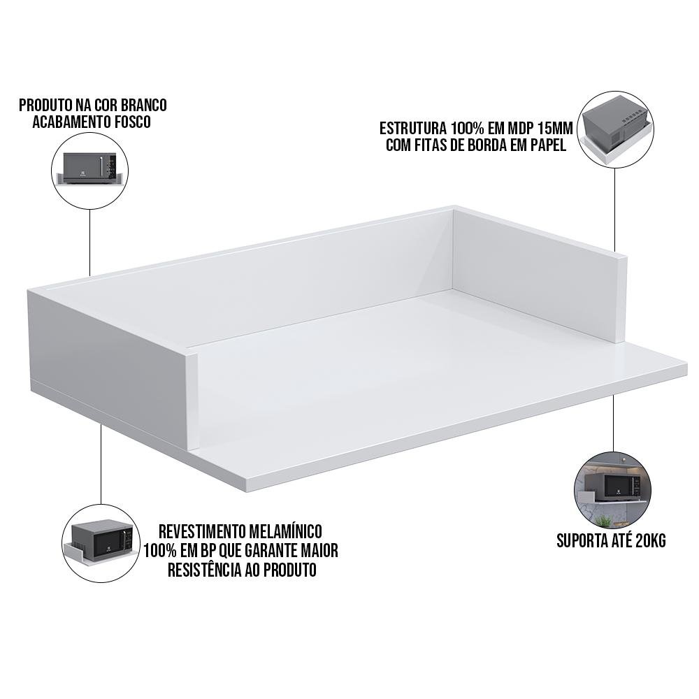 Suporte Suspenso Para Micro-ondas Forno 60x40 cm Class L03 Branco - Lyam Decor - 4