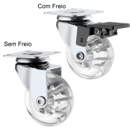 Rodizio Gel Transparente 75mm Standers com e sem Freio Chapa Giratória - Kit C/4 - 4
