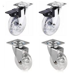 Rodizio Gel Transparente 75mm Standers com e sem Freio Chapa Giratória - Kit C/4 - 1