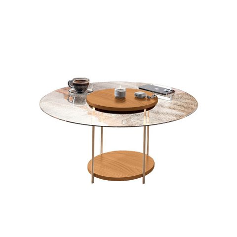 Mesa de Centro Sky para Sala de Estar com Tampo em Vidro e Pés em Aço Cinamomo G26 - Hb Móveis