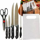 Ver imagem 2 de Jogo de Facas Faqueiro 7 Peças Aço Inox Churrasco Cozinha com Tábua