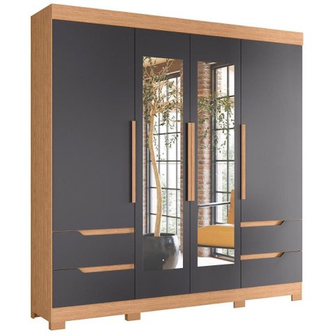 Guarda Roupa Casal Vivacce 4 Portas e 4 Gavetas Freijó/titanium com Espelho - Móveis Albatroz