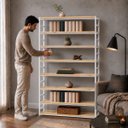 Ver imagem 3 de Estante Multiuso Organizador Livreiro Estilo Industrial 180x120 Branco Natural