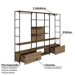 Estante Closet Industrial com 4 Gavetas - Carvalho/preto - 7