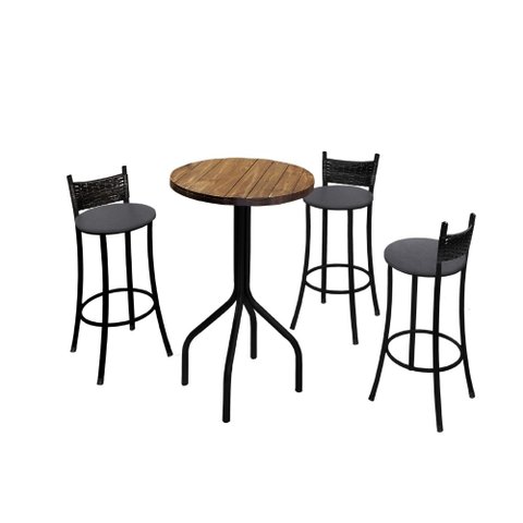 Conjunto Dinamarca 3 Banquetas 1 Mesa 60cm Bm Tubulares Conhaque/Preto