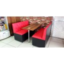 Ver imagem 2 de Poltrona Sofá Booth 1,10cm Assento e Encosto Vermelho Capitone a Mão Base Preto Sku232