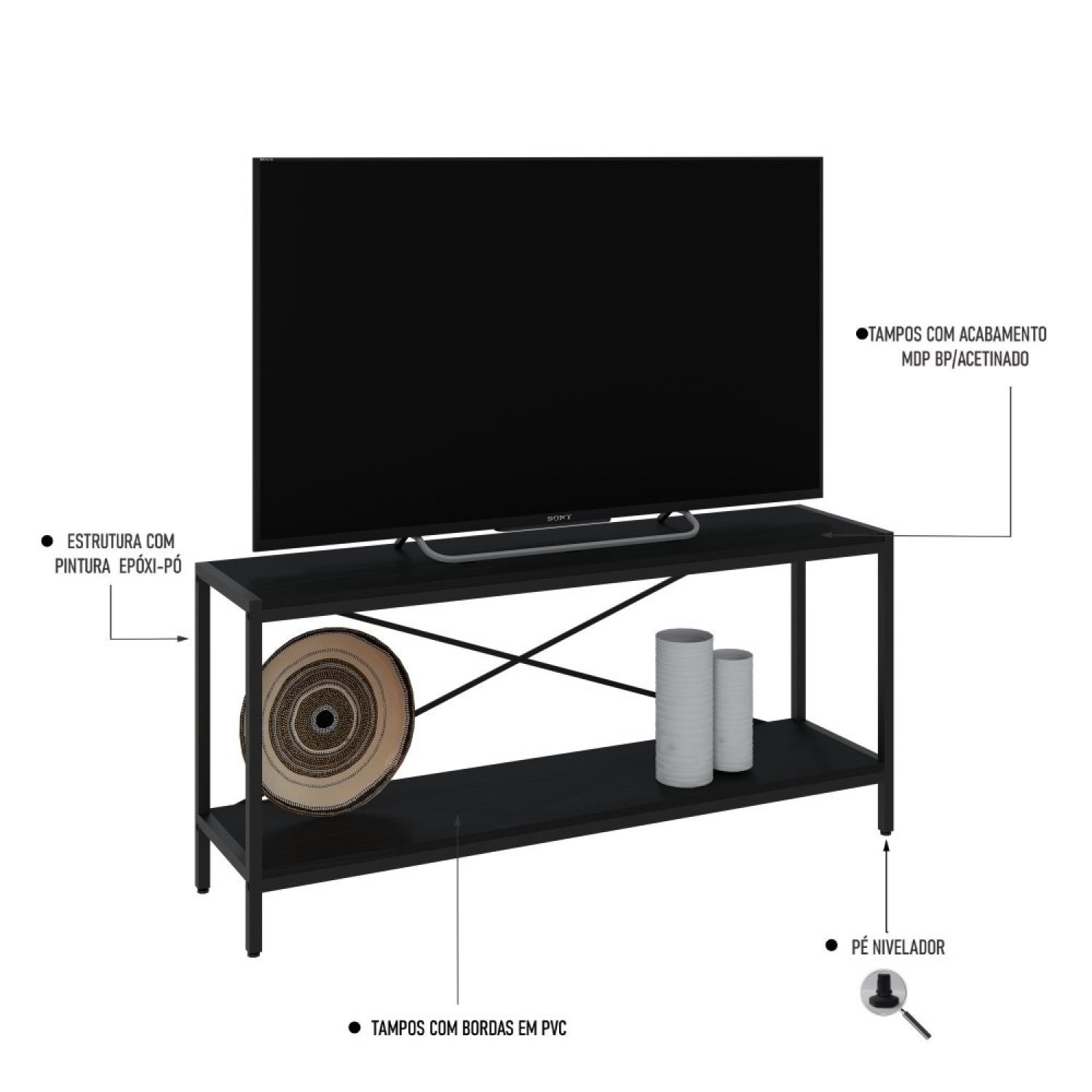 Rack para TV até 50 Polegadas 2 Prateleiras Industrial 120cm Active Yescasa - 5