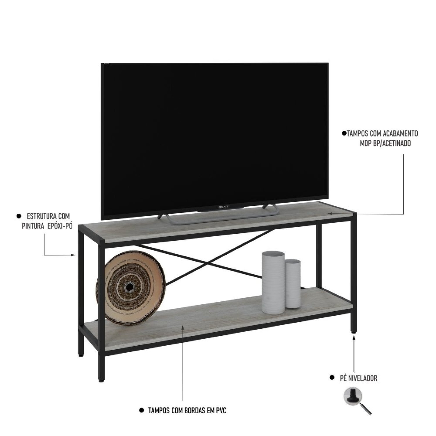 Rack para TV até 50 Polegadas 2 Prateleiras Industrial 120cm Active Yescasa - 5