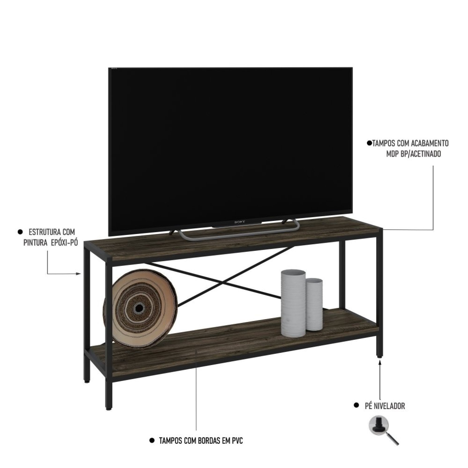 Rack para TV até 50 Polegadas 2 Prateleiras Industrial 120cm Active Yescasa - 5