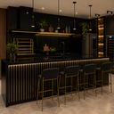 Ver imagem 2 de Kit 10 Placas Painel Ripado Decorativo Preto Premium com Friso Dourado Espelhado 90x16cm