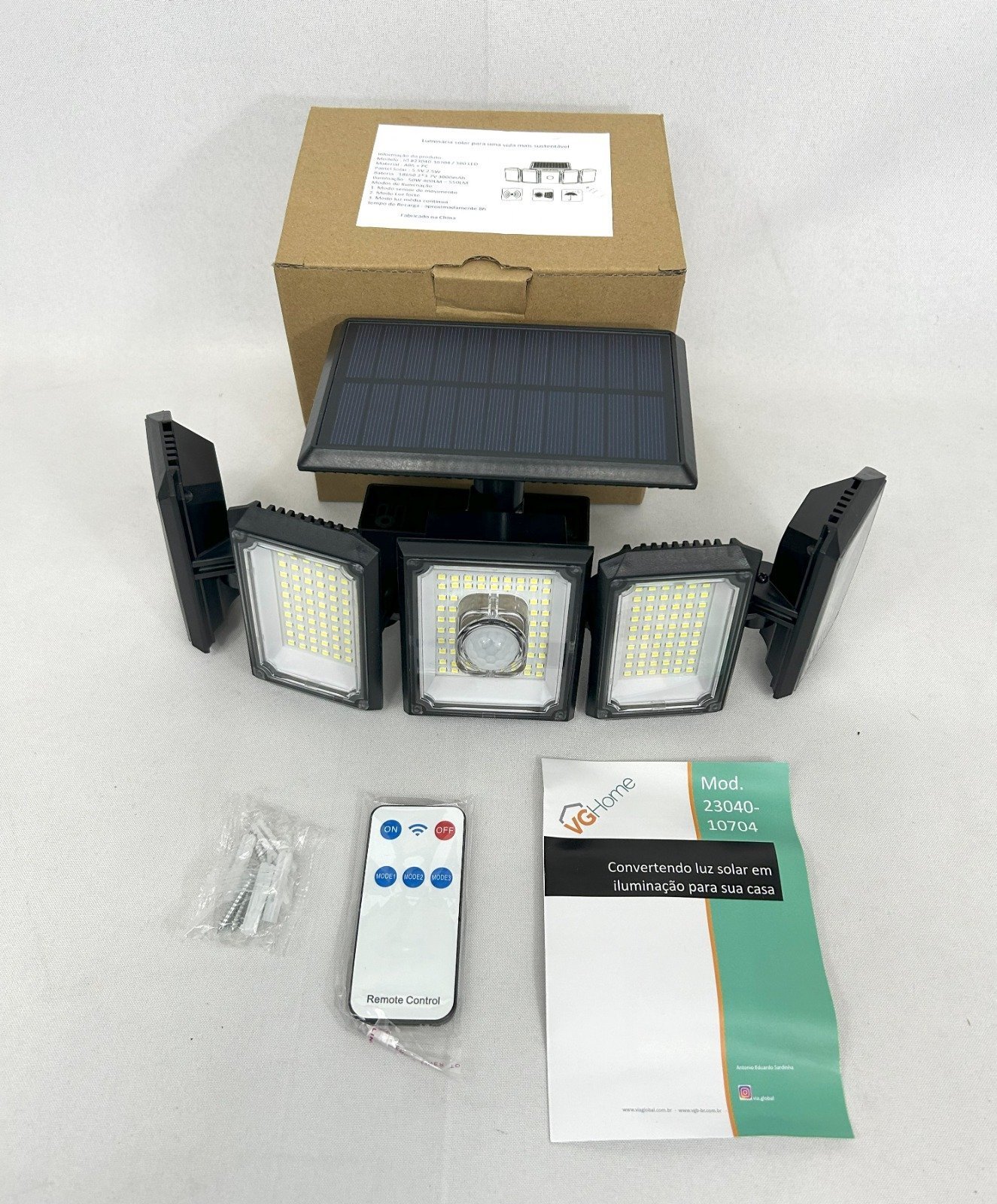 Luminária Solar com Sensor e Controle Remoto 300 Leds 5 Cabeças Placa Acoplada - 7