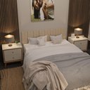 Ver imagem 3 de Conjunto Quarto Queen Cabeceira Adesiva 1,60 e 2 Mesas de Cabeceira Arruna em Mdp Pés em Madeira -